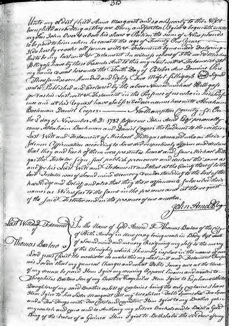 page 313 will of Michael Hillegas Sr 1782
