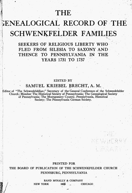 Schwenkfelder Families cover
