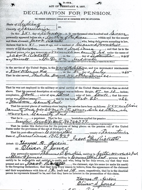 Jacob Ricketts declaration pension 1907 