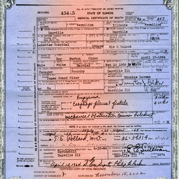 death certificate Roy Burton Older 