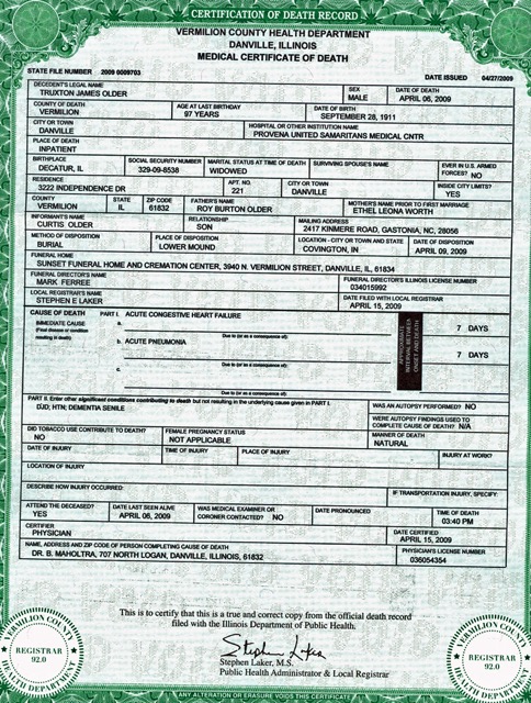 Truxton J Older death certificate 