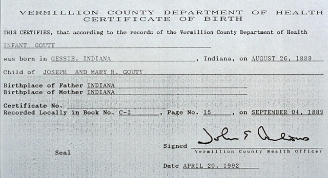 Robt W Gouty birth certificate 