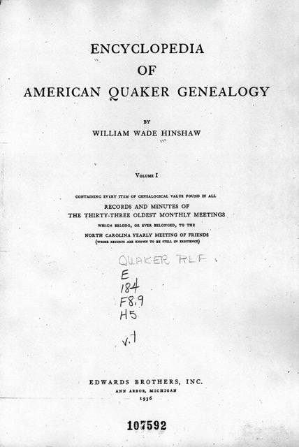 Hinshaw Encyclopedia of Quaker Genealogy 
