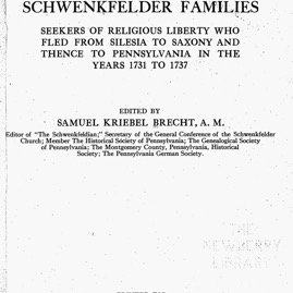 Schwenkfelder Families - cover